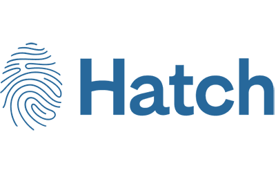 logo: blue fingerprint and the word hatch