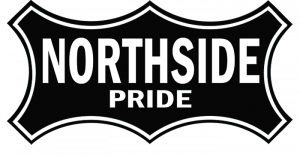 black and white shield with the words northside pride